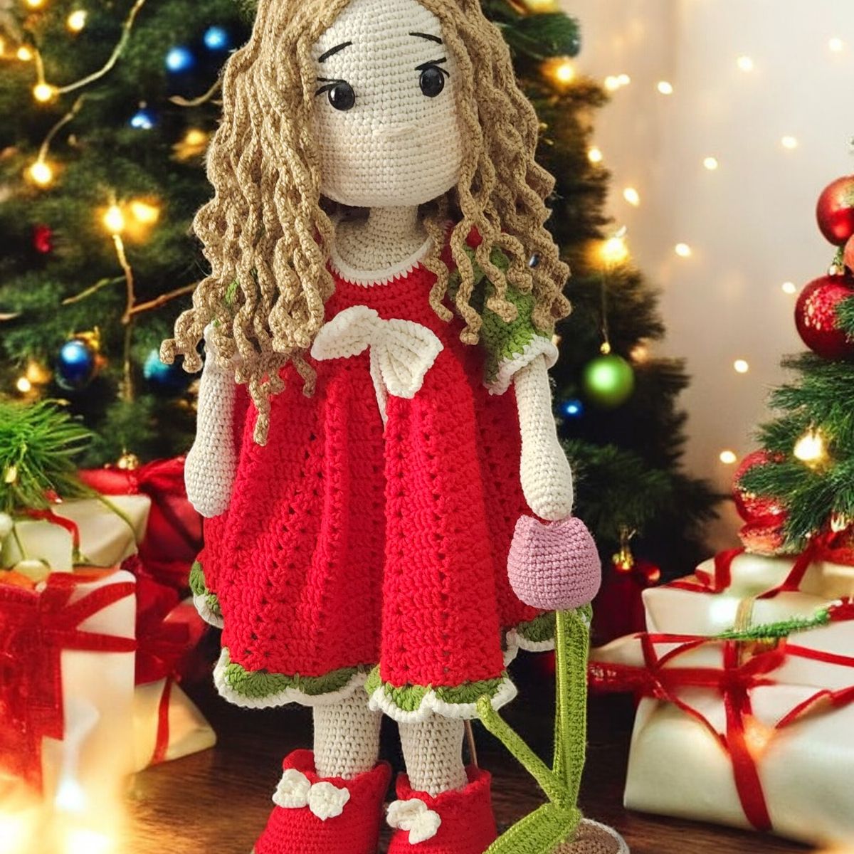 GENERICO - Muñeca Amigurumi Navideña - 100% Algodón Hecha a Mano