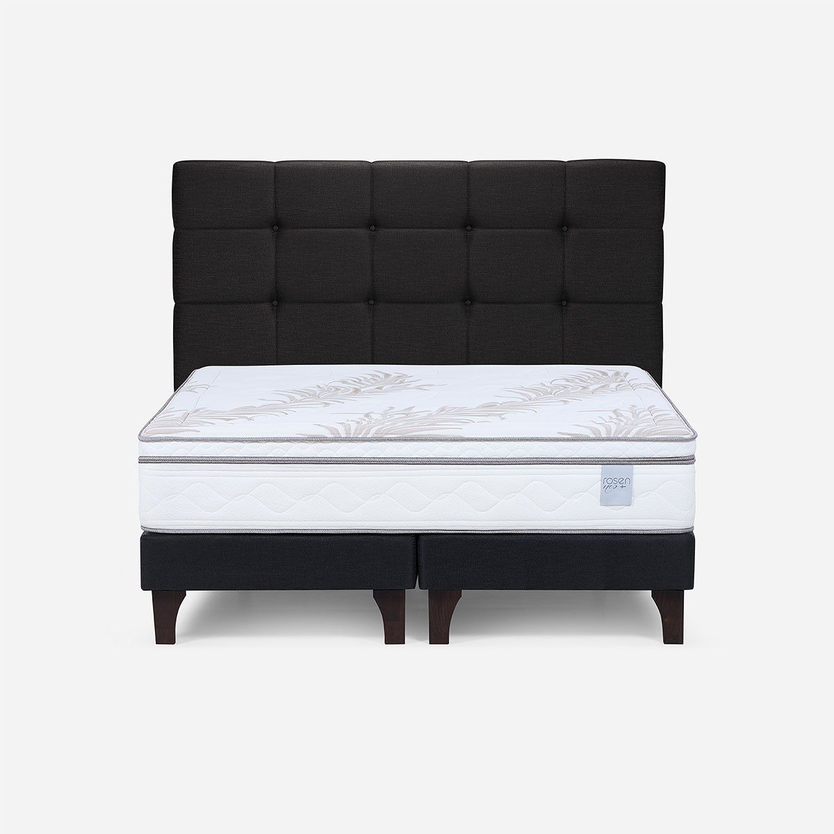 ROSEN - Cama Europea Neo Plus 2 Plazas 150x200 cm+Respaldo Grafito