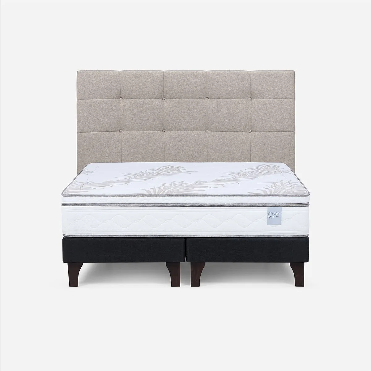 ROSEN - Cama Europea Neo Plus 2 Plazas 150x200+Respaldo Issey Beige