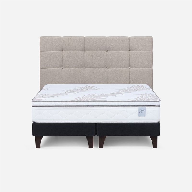 ROSEN - Cama Europea Neo Plus 2 Plazas 150x200+Respaldo Issey Beige