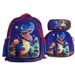 ANGELES DEL HOGAR - Set De Mochila Niños Escolar Diseño Dino Trex Azul