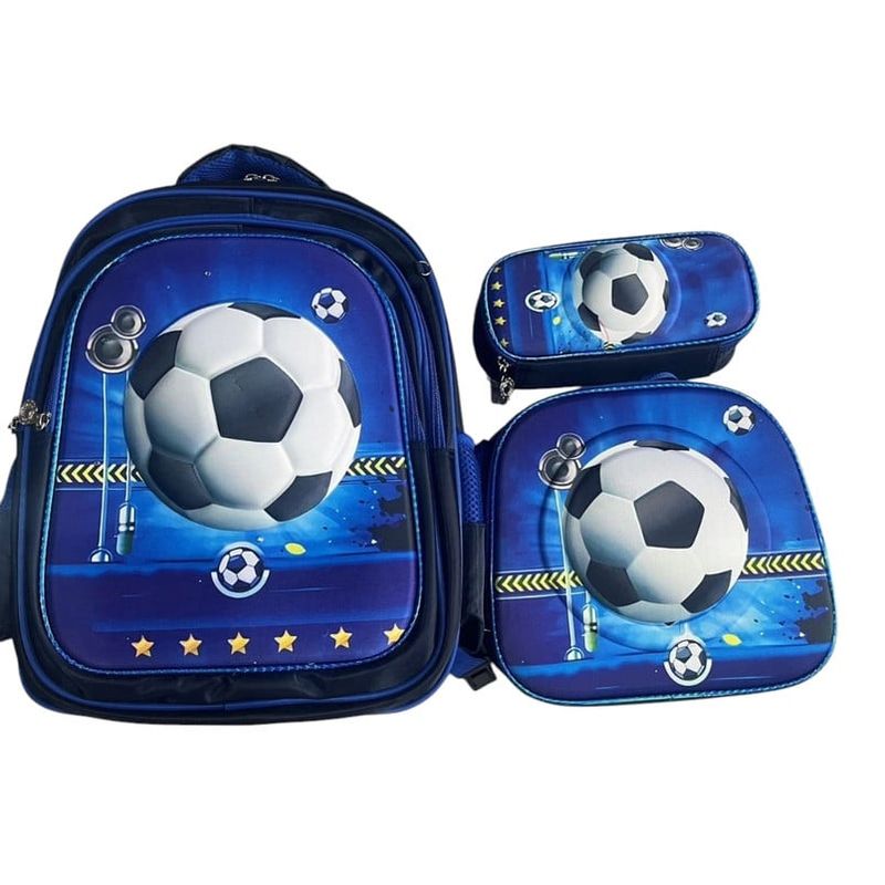 ANGELES DEL HOGAR - Set De Mochila Niños Escolar Diseño Futbol Azul