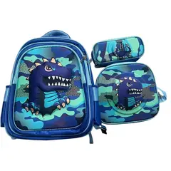 ANGELES DEL HOGAR - Set De Mochila Niños Escolar Diseño Dinosaurio Trex Azul