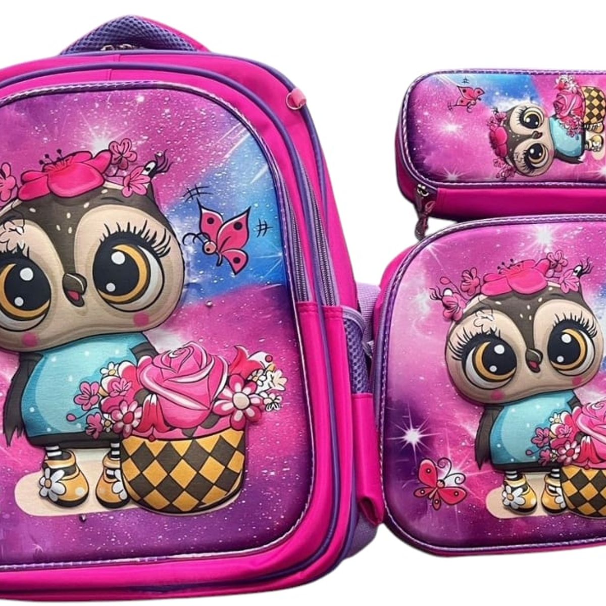ANGELES DEL HOGAR - Set De Mochila Niños Escolar Diseño Buho Rosa