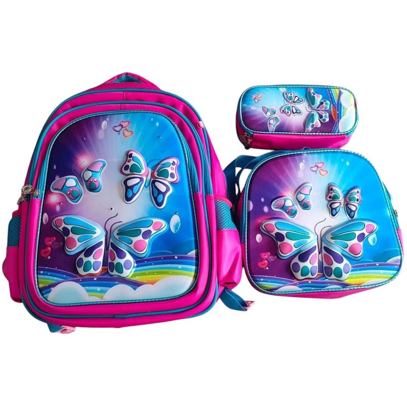 ANGELES DEL HOGAR - Set De Mochila Niños Escolar Diseño Mariposas Rosa