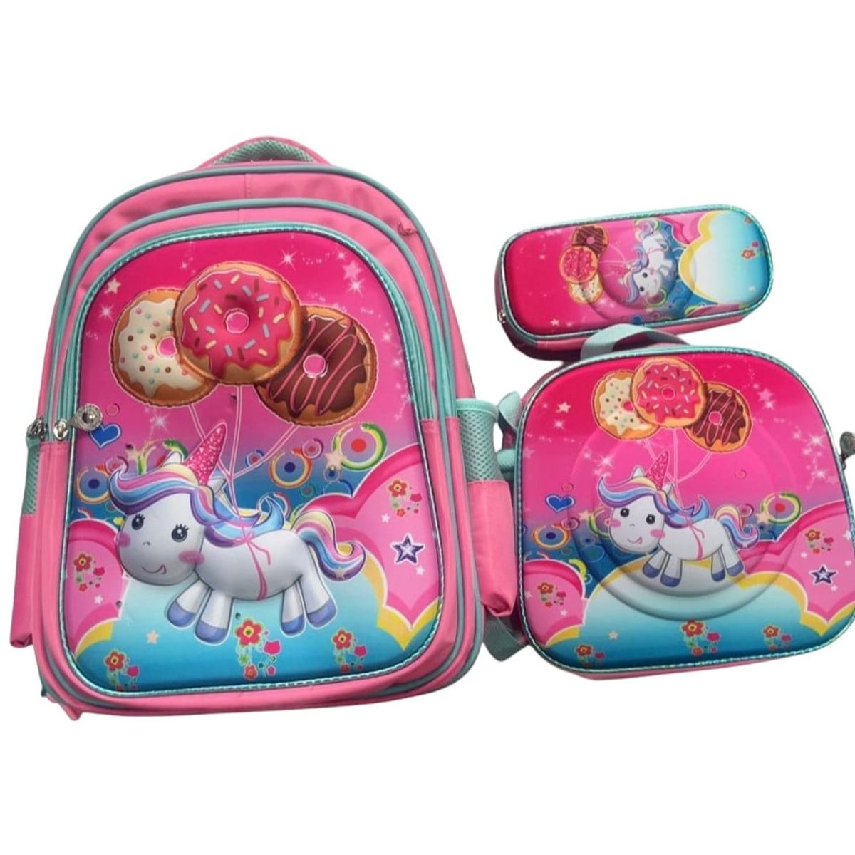 ANGELES DEL HOGAR - Set De Mochila Niños Escolar Diseño Unicornio Dona Rosa