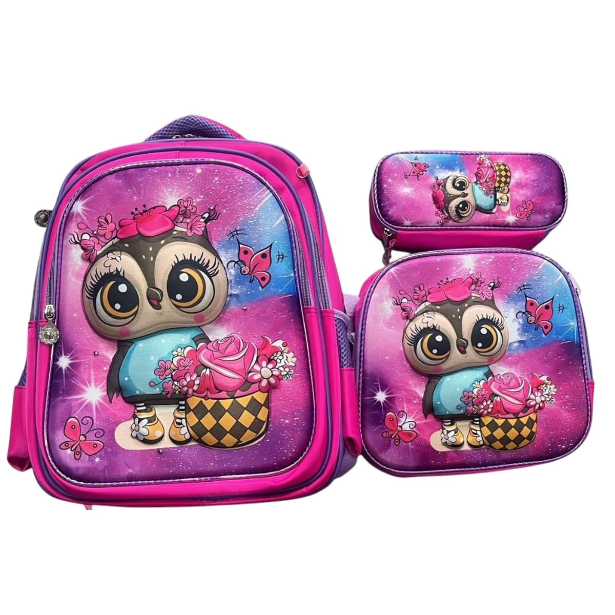 ANGELES DEL HOGAR - Set De Mochila Niños Escolar Diseño Buho Rosa