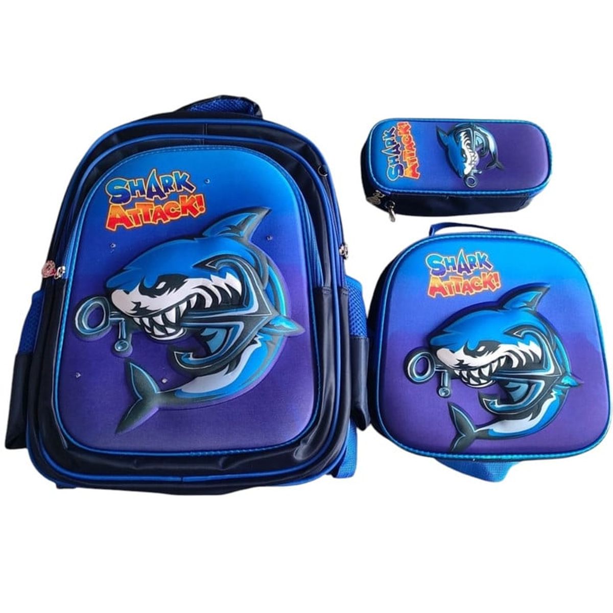 ANGELES DEL HOGAR - Set De Mochila Niños Escolar Diseño Tiburon Azul