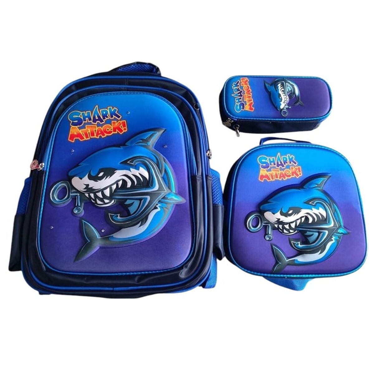ANGELES DEL HOGAR - Set De Mochila Niños Escolar Diseño Tiburon Azul