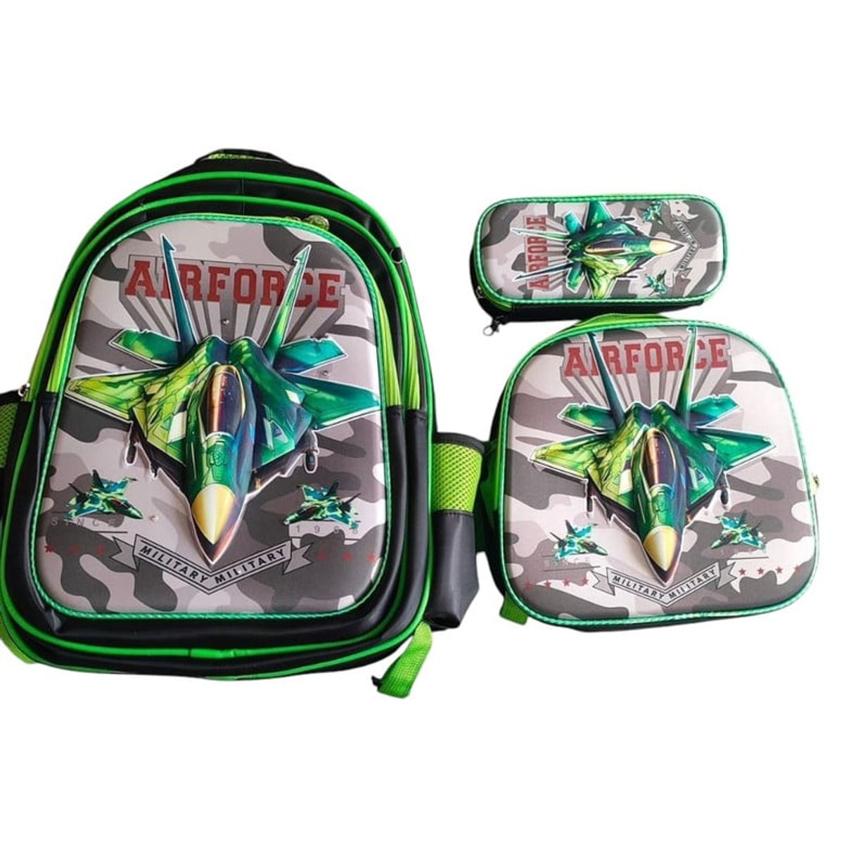 ANGELES DEL HOGAR - Set De Mochila Niños Escolar Diseño Avion Verde