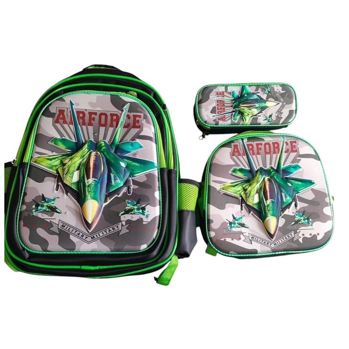 ANGELES DEL HOGAR - Set De Mochila Niños Escolar Diseño Avion Verde