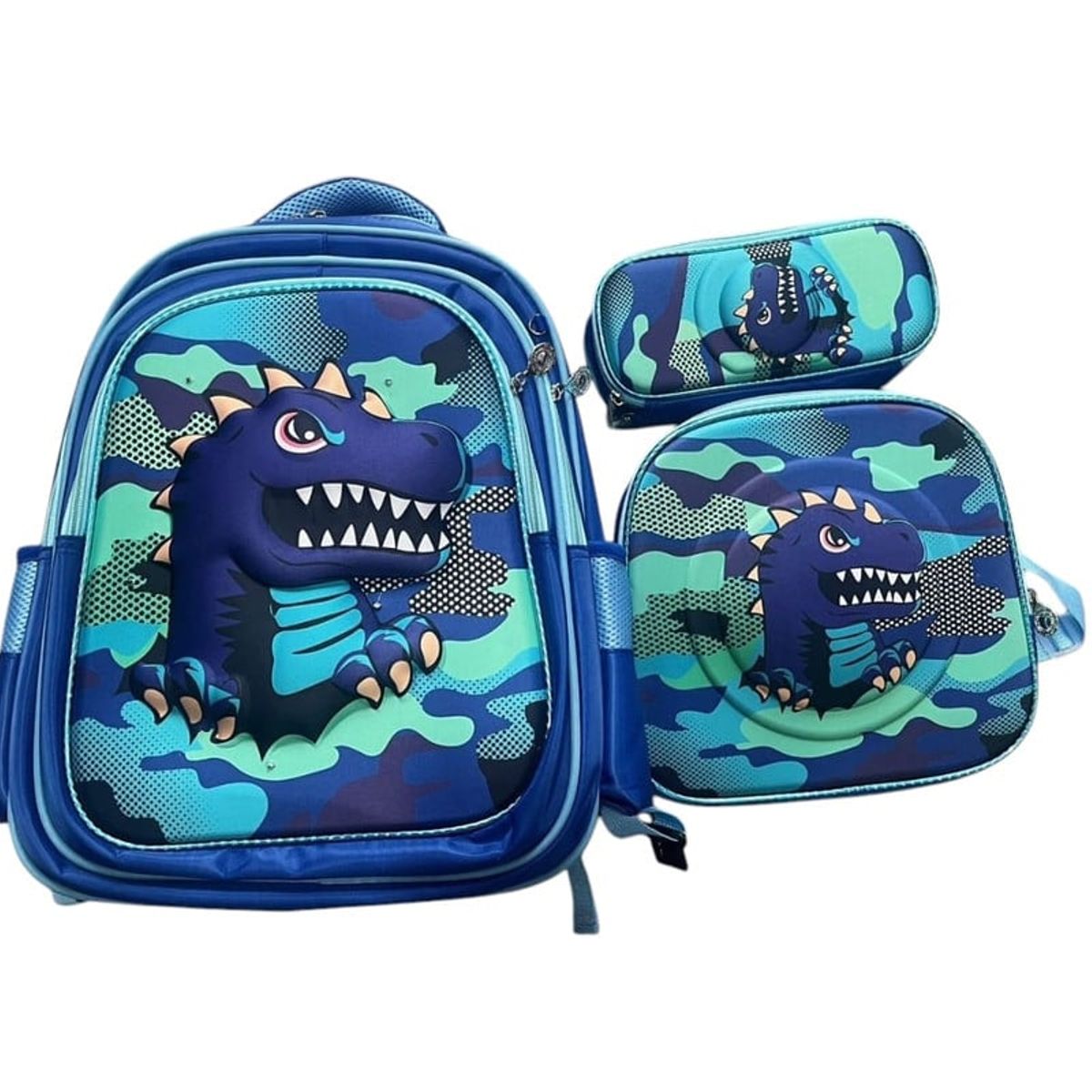 ANGELES DEL HOGAR - Set De Mochila Niños Escolar Diseño Dinosaurio  Trex Azul