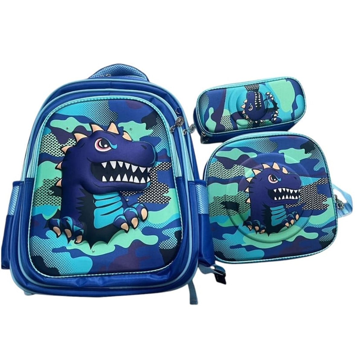 ANGELES DEL HOGAR - Set De Mochila Niños Escolar Diseño Dinosaurio  Trex Azul