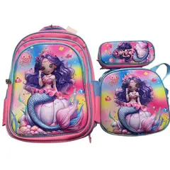 ANGELES DEL HOGAR - Set De Mochila Niños Escolar Diseño Sirena Rosa