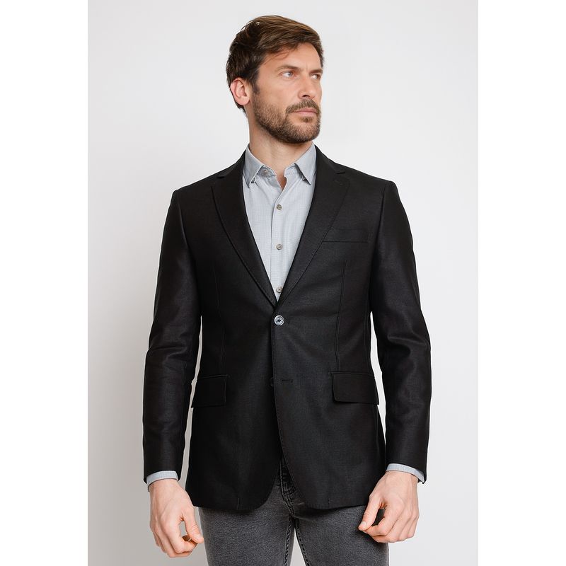 TRIAL - Chaqueta Hombre Casual Mezcla Algodón Lino Liso Slim Cesar Negro