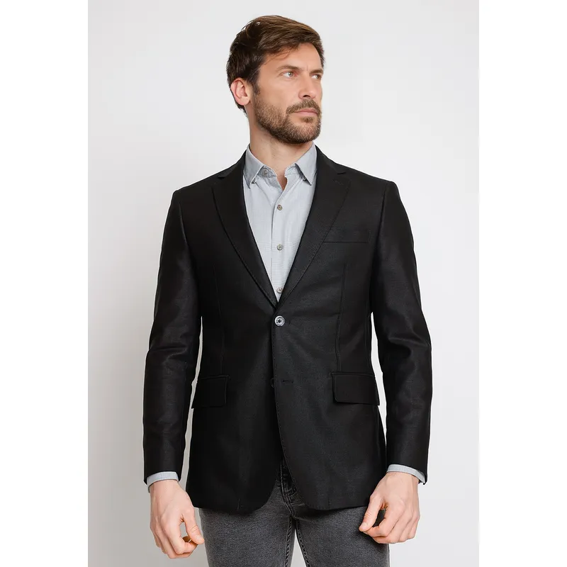 TRIAL - Chaqueta Hombre Casual Mezcla Algodón Lino Liso Slim Cesar Negro