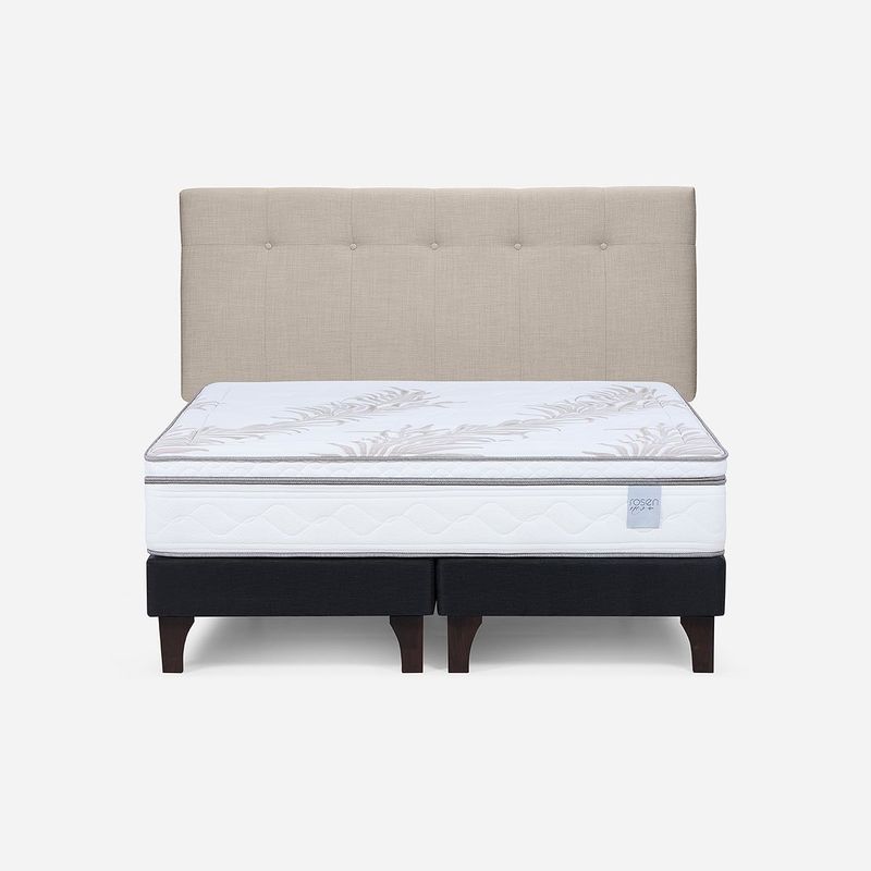 ROSEN - Cama Europea Neo Plus 2 Plazas + Respaldo New Bennet Natural