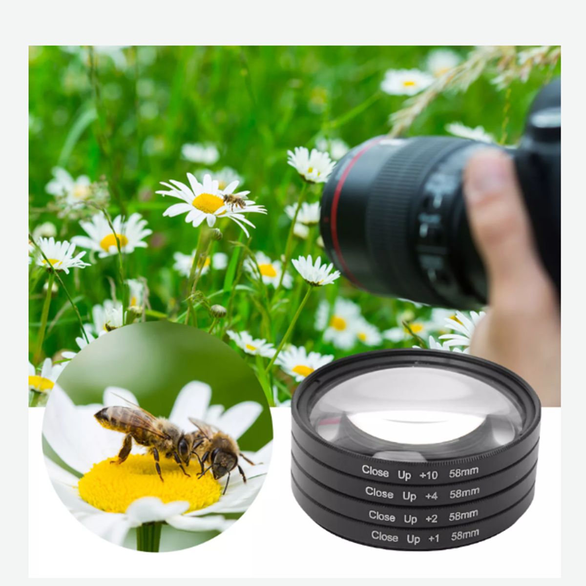 GENERICO - KIT FILTROS MACRO EFECTO LUPA +1 +2 +4 +10 49MM