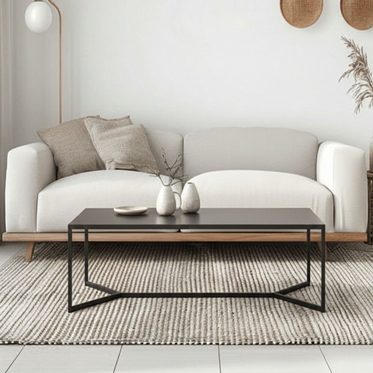 LIVING MARKET - Mesa de centro Metálica Negra Gotha 120x50x40 Hecho a Mano