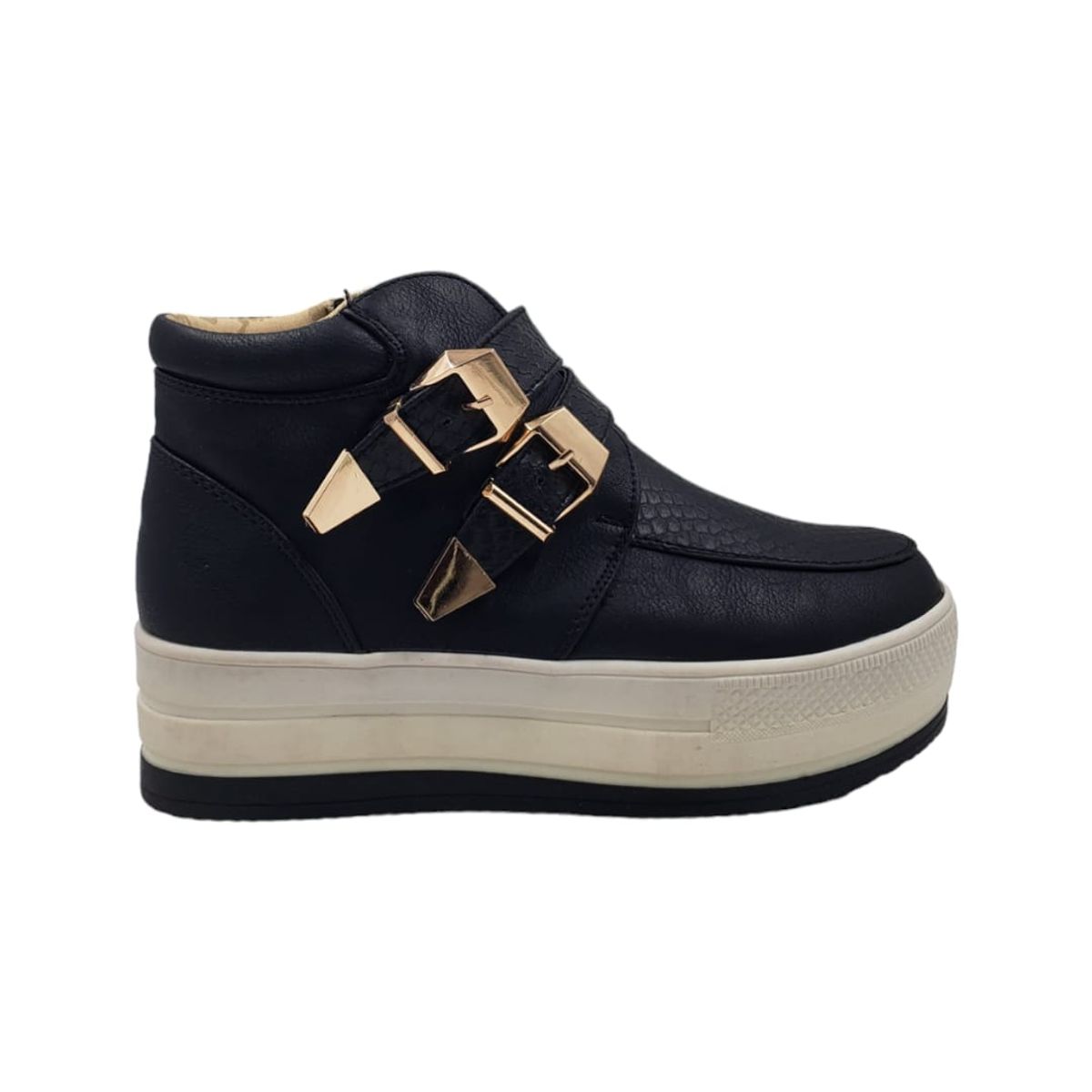 PAND G - Zapatilla Negra Caña Plataforma Mujer