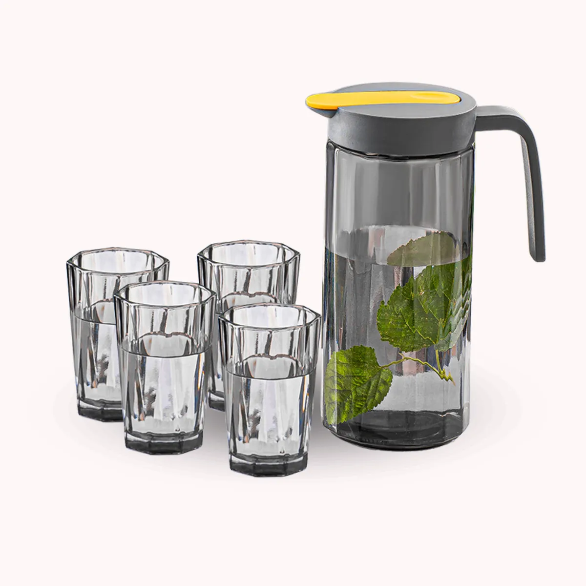 SANTU HOME & DECO - Jarra de Vidrio Dosificadora y 4 Vasos Vidrio