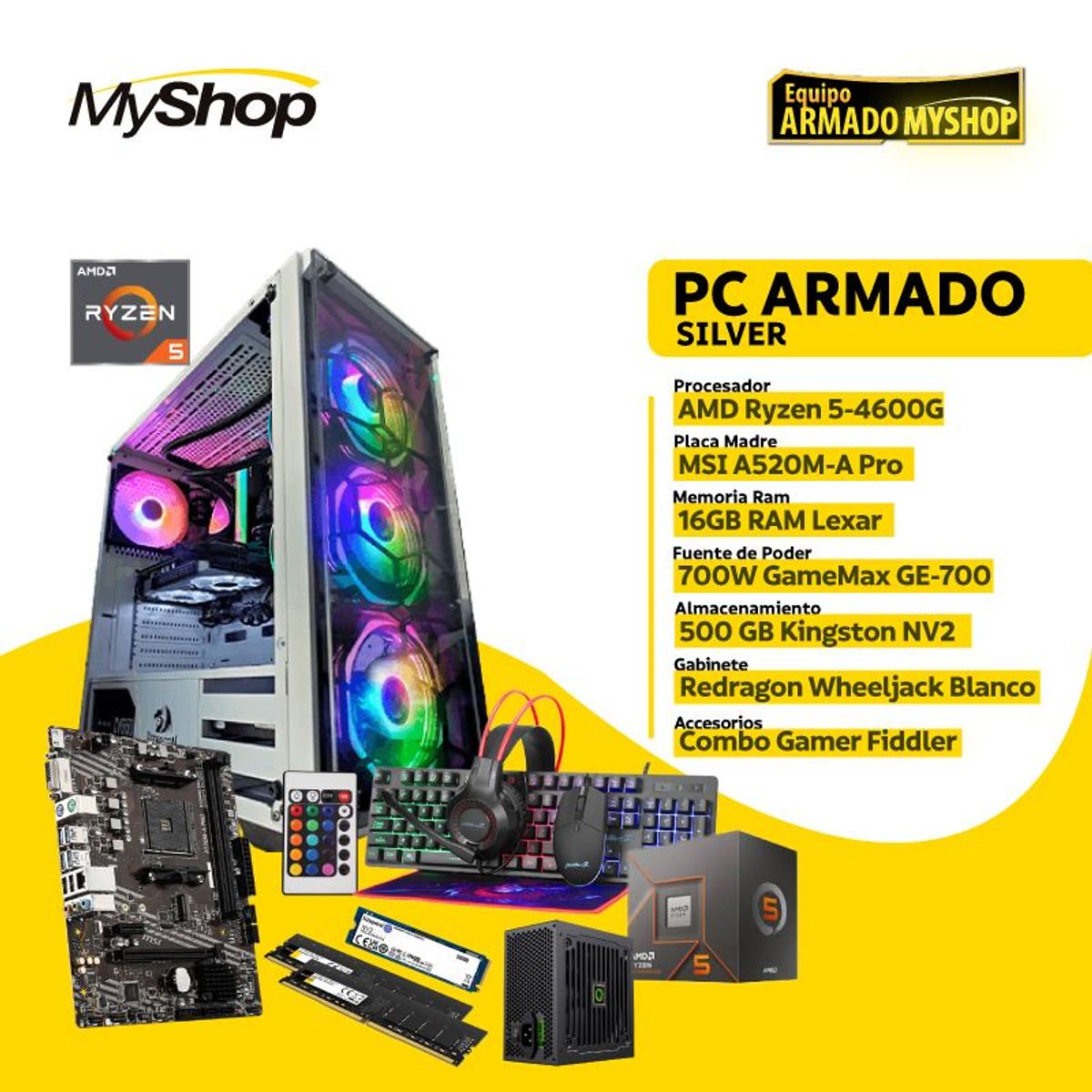 GENERICO - PC Gamer SILVER - AMD Ryzen 5-4600G - 16GB RAM - 500 GB SSD - 700W GE-700