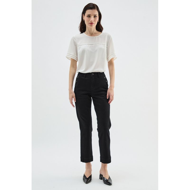 MA GRIFFE - Jeans Straight Negro Mujer Magriffe
