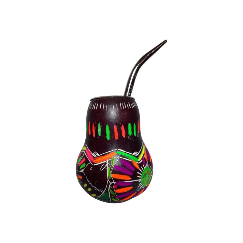 GENERICO - Mate de calabaza 150ml tallados pintados flúor Bombilla