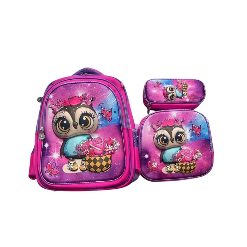 GENERICO - Set De 3 Mochila De Ruedas Con Lonchera y Estuche Para Niñas