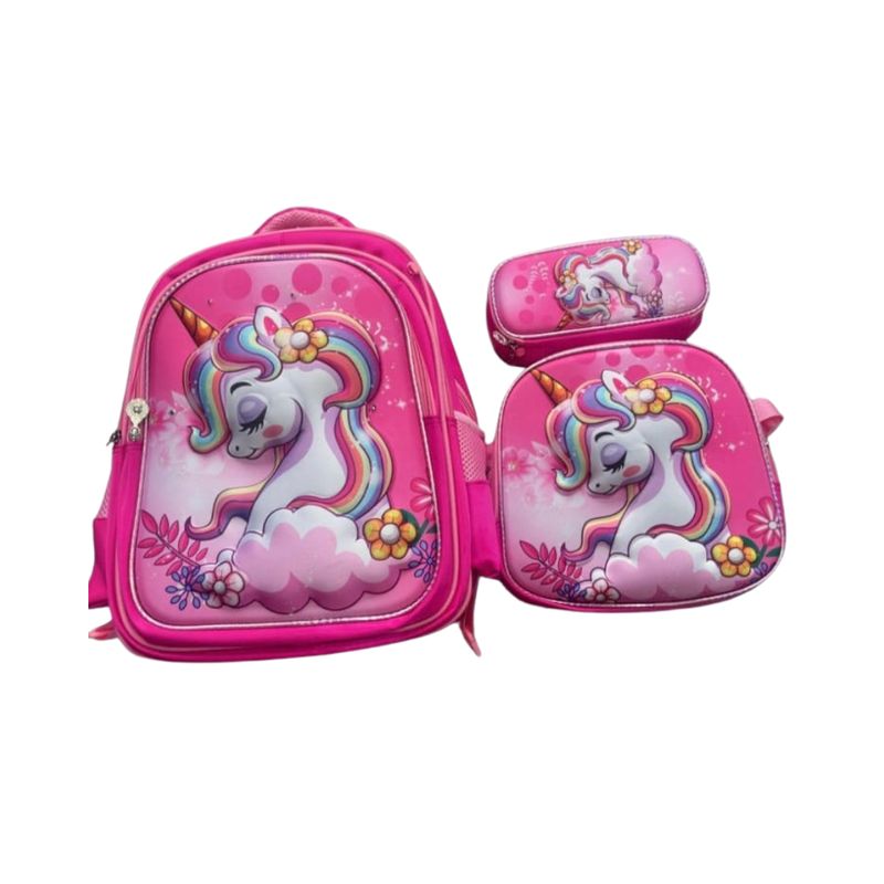 GENERICO - Set De 3 Mochila De Ruedas Con Lonchera y Estuche Para Niñas