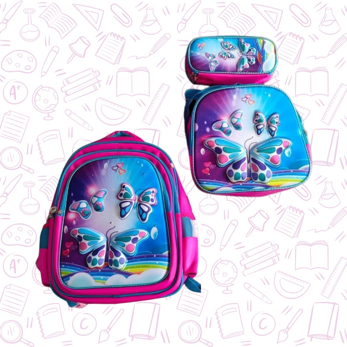 GENERICO - Set De 3 Mochila De Ruedas Con Lonchera y Estuche Para Niños
