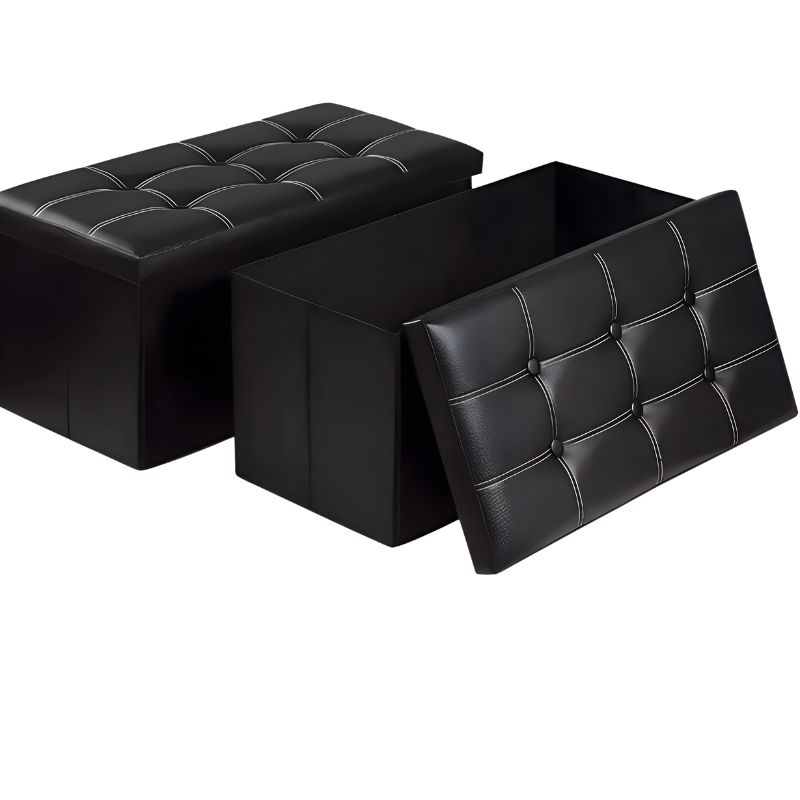 GENERICO - Puff Baul Organizador Rectangular - NEGRO - 38cm x 76cm x 38cm