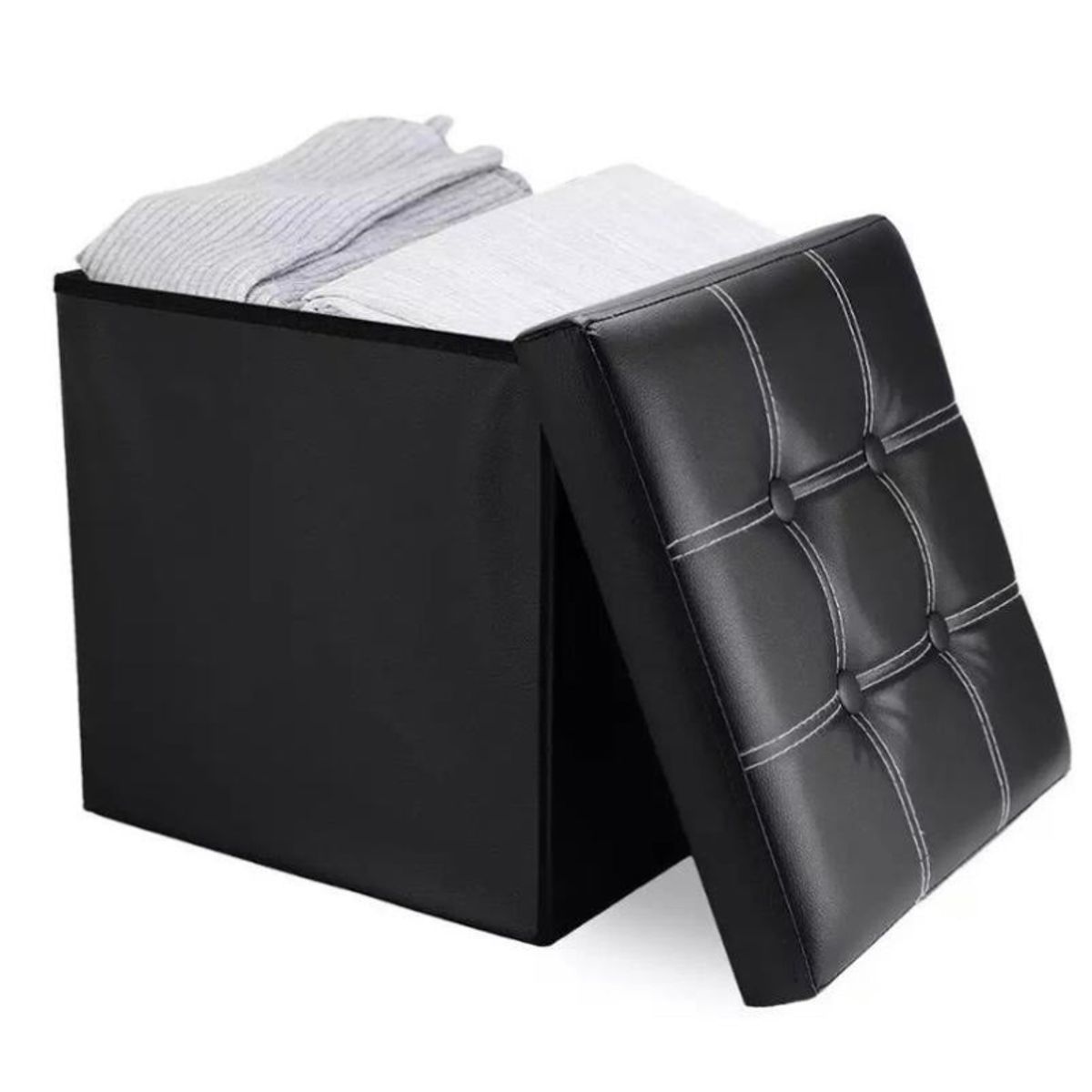 GENERICO - Puff Baul Organizador Negro - 38 x 38 x 38 cm