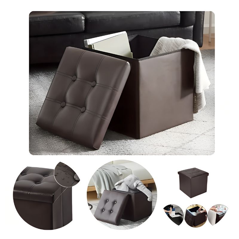 GENERICO - Puff Baul Organizador - CAFE - 38 x 38 x 38 cm