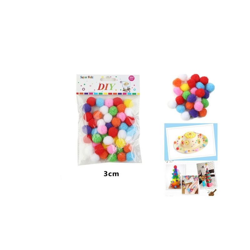 GENERICO - BOLAS DE POM POM MULTICOLOR