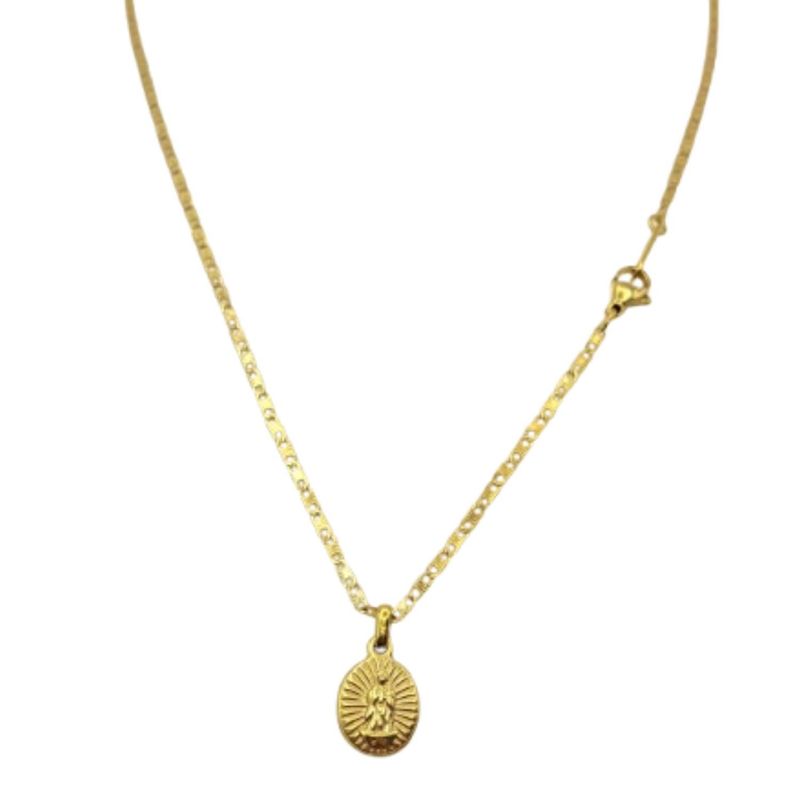 GENERICO - Cadena Oro Laminado Tejido Ancla de Virgen Milagrosa de los Rayos