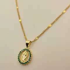 GENERICO - Cadena Oro Laminado Tejido Destellos Virgen Guadalupe de Esmeralda