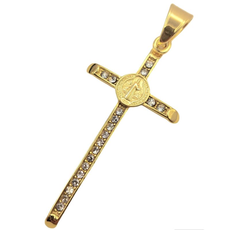 GENERICO - Cruz de Protección San Benito de ORO 18K Laminado con Brillantes