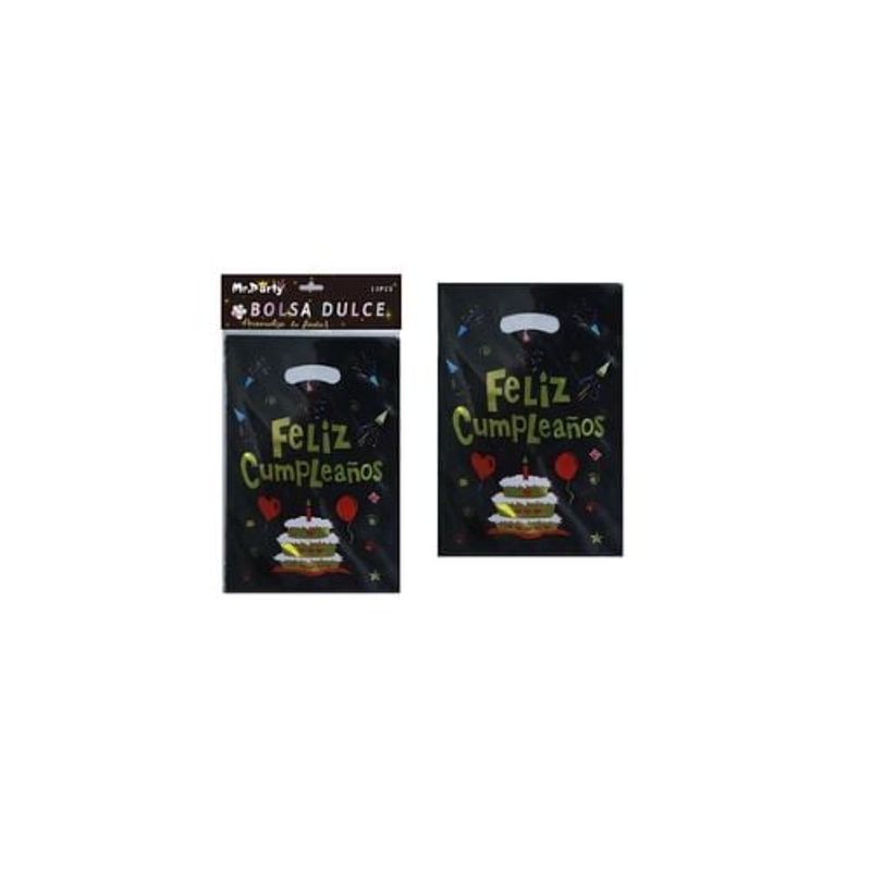 GENERICO - Bolsas Metalizadas Negro Feliz Cumpleaños 17x25cm 10pcs