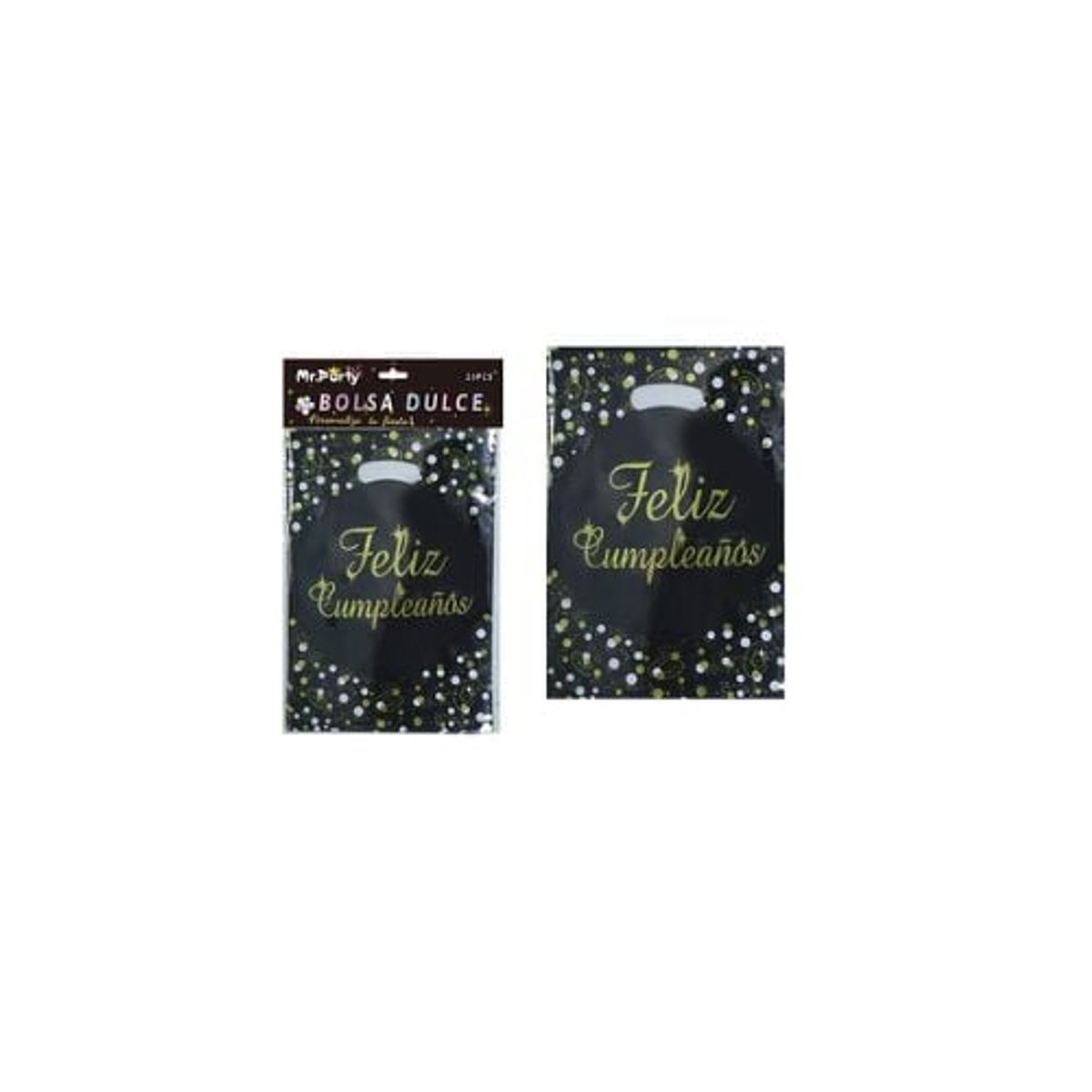 GENERICO - Bolsas Metalizadas Puntos Negros Cumpleaños 21x30cm 10pcs