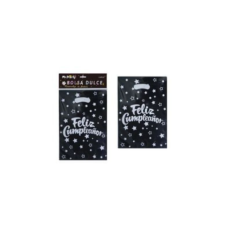 GENERICO - Bolsas Metalizada Estrellas Negras Cumpleaños 21x30cm 10pcs