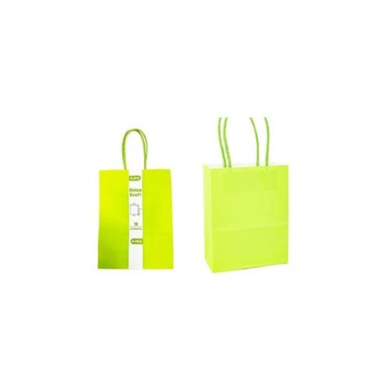 GENERICO - Bolsa De Papel Kraft Mediana Verde Claro 21x27x11cm 12pcs