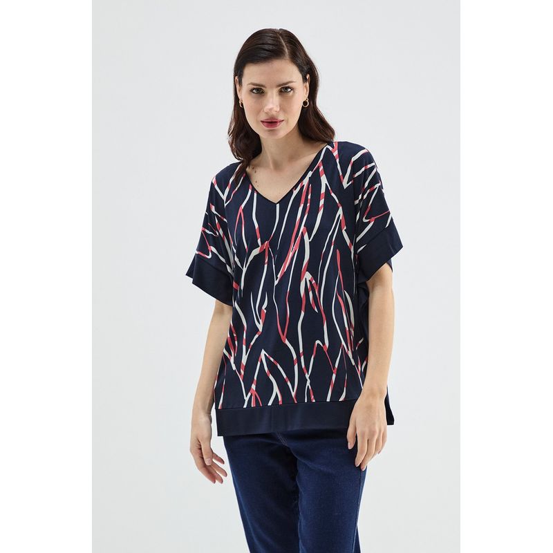 MA GRIFFE - Polera Manga Corta Azul Marino Mujer Magriffe