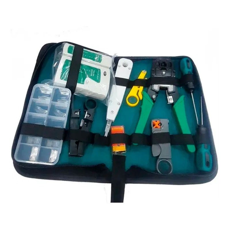 FACTORYTECH - Kit Herramientas Para Redes RJ45 RJ11 Crimpiadora Bolso Etc