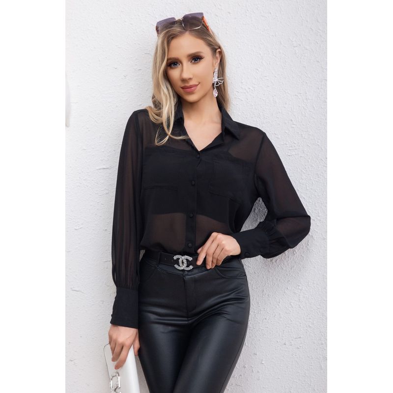 MPROPIA - Blusa Mujer Manga Larga Transparencia Formal Casual Eventos 307