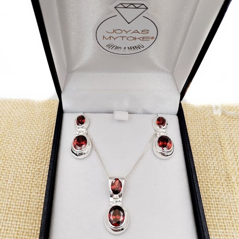 JOYAS MYTOKE - Conjunto Piedra Rubi Plata Fina 925 Mujer Clasica