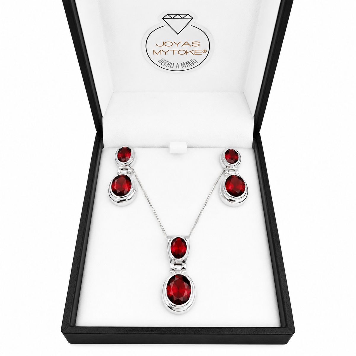 JOYAS MYTOKE - Conjunto Piedra Rubi Plata Fina 925 Mujer Clasica