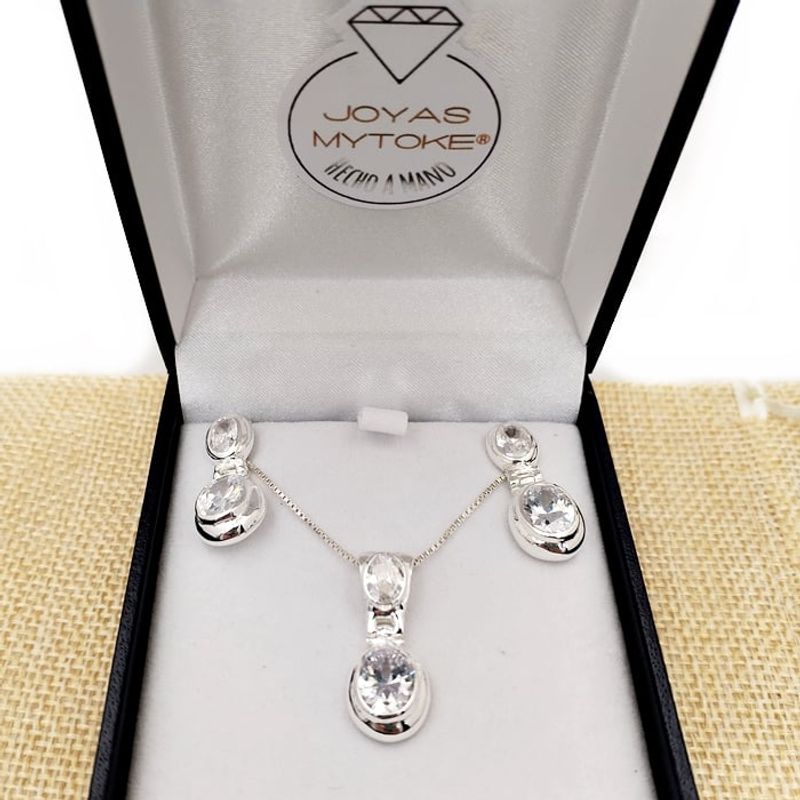 JOYAS MYTOKE - Conjunto Piedra Circon Transparente Plata Fina 925 Mujer