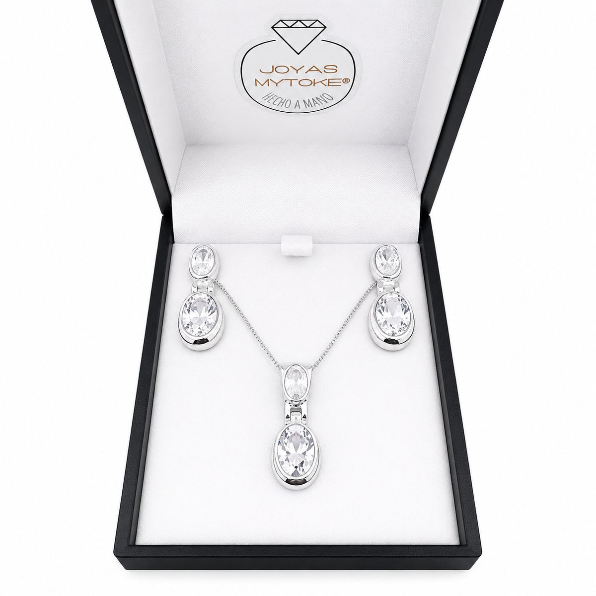 JOYAS MYTOKE - Conjunto Piedra Circon Transparente Plata Fina 925 Mujer
