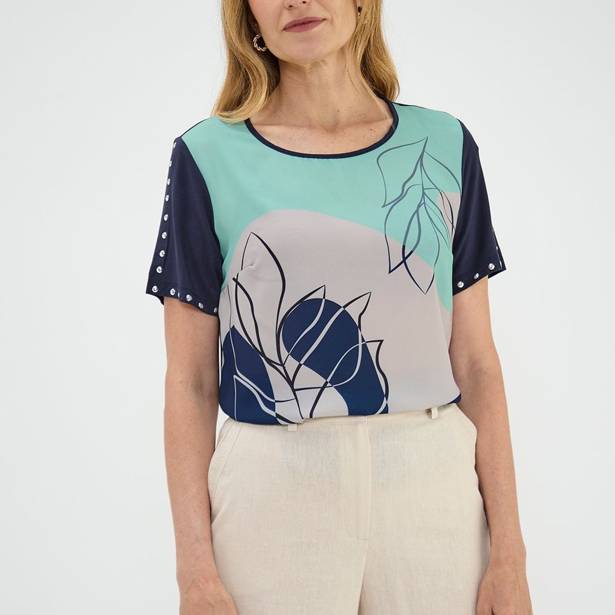 MA GRIFFE - Polera Manga Corta Azul Marino Mujer Magriffe